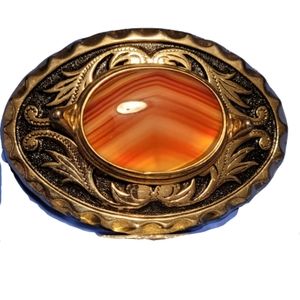 Vantage Western Tiger's Eyes Ornate Etched Gold Metallic Tone Belt Buckle